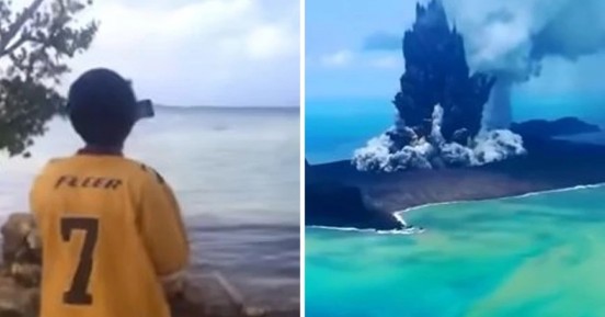 Ωστικό κύμα από την έκρηξη του ηφαιστείου της Τόνγκα χτυπά την ακτή (βιντεο)