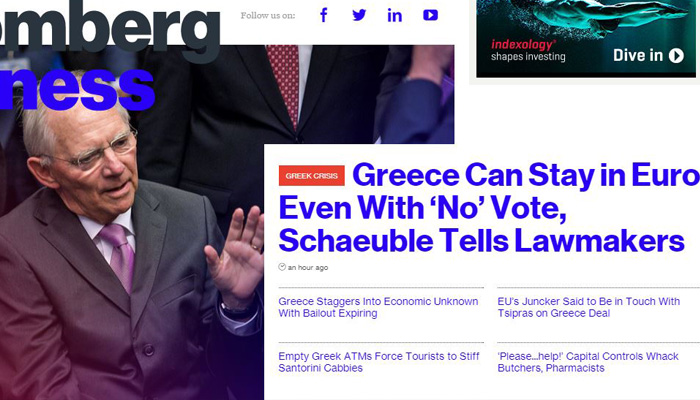 Σόιμπλε: Η Ελλάδα θα παραμείνει προς το παρόν στο ευρώ ακόμη και με «όχι»