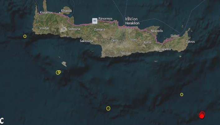 Δυο σεισμικές δονήσεις νοτιοανατολικά της Κρήτης το βράδυ