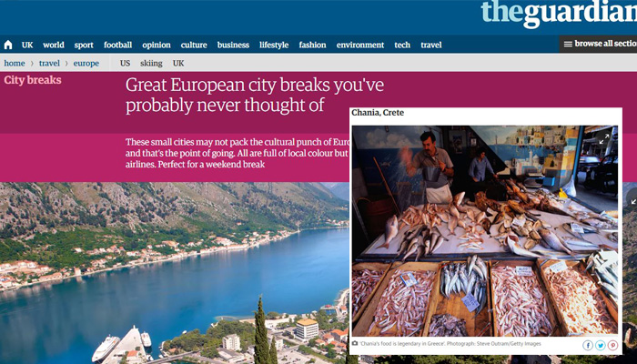Guardian: Τα Χανιά στις 10 καλύτερες Ευρωπαϊκές πόλεις για weekend