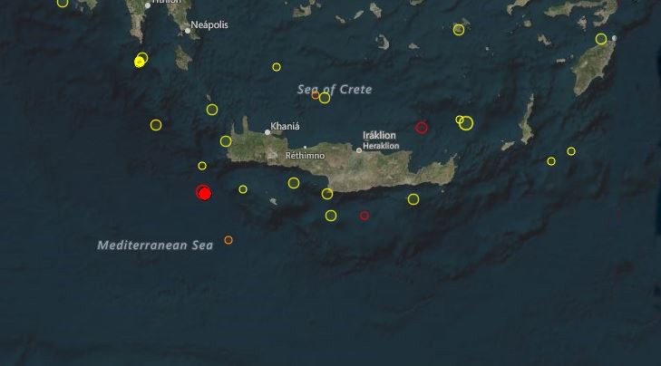 Σεισμική δραστηριότητα μεταμεσονύχτια ανοιχτά στα νοτιοδυτικά της Κρήτης
