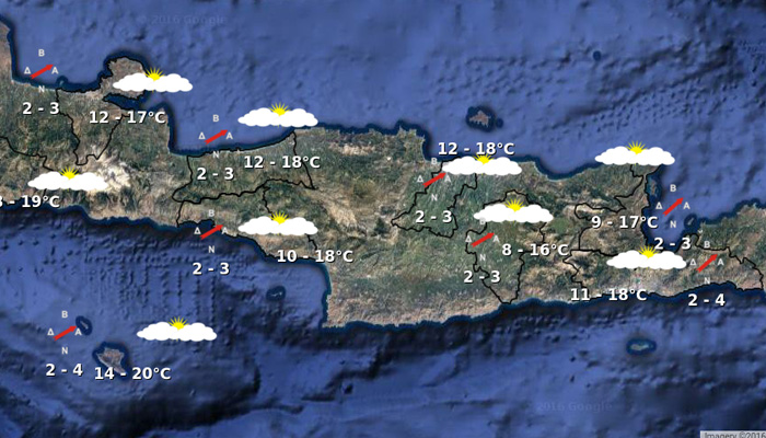 Ο καιρός στην Κρήτη το Σάββατο 3 Δεκεμβρίου