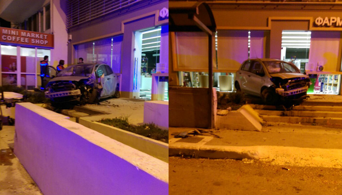 Τρομερό τροχαίο στην Σούδα – Αυτοκίνητο εκτινάχτηκε σε φαρμακείο (φωτο)