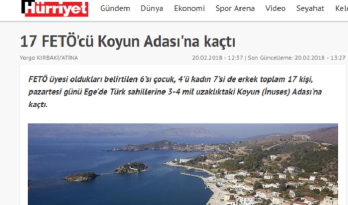 Hurriyet: Γκιουλενιστές οι Τούρκοι που έφθασαν στις Οινούσσες