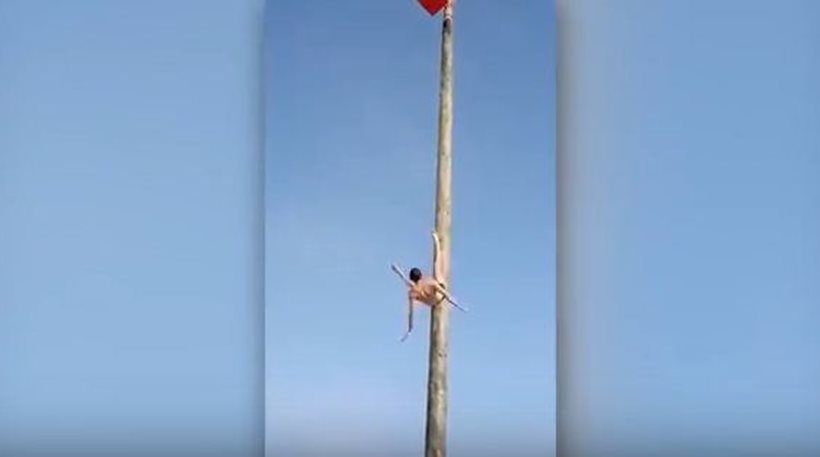 Η στιγμή που αθλητής του icy pole πέφτει στο κενό από ύψος 7,5 μέτρα