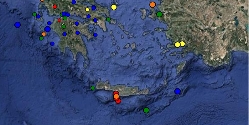 “Ακολουθία” σεισμικών δονήσεων νότια της Κρήτης
