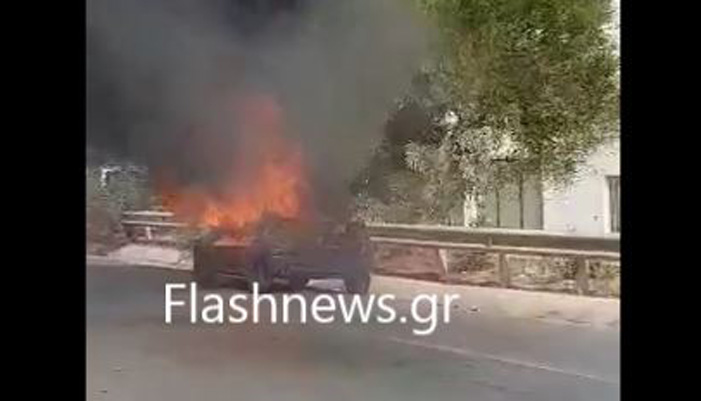 “Λαμπάδιασε” αυτοκίνητο στην εθνική οδό Ηρακλείου – Ρεθύμνου (βίντεο)