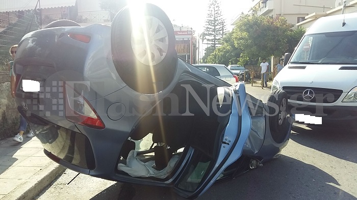 Αυτοκίνητο ανατράπηκε στο κέντρο των Χανίων- Τραυματίστηκαν 2 παιδιά (φωτο)