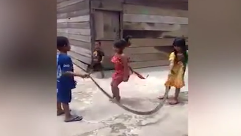 Τρία παιδιά χρησιμοποίησαν νεκρό φίδι για να παίξουν σχοινάκι!