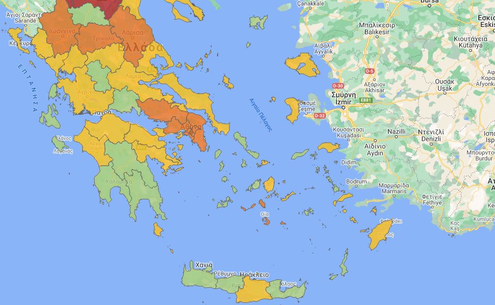 Έπεσε το Ηράκλειο κατηγορία covid – Δείτε τον χάρτη με τα νεα ανανεωμένα δεδομένα