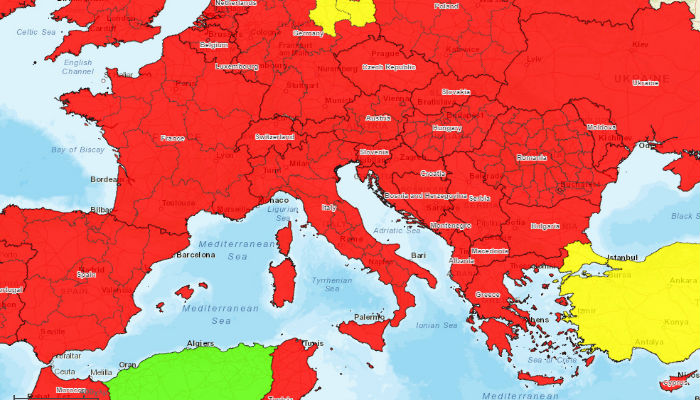 Κορωνοιός: Στο «κόκκινο» η Ευρώπη για τους Αμερικανούς  – “No Go” και για την Ελλάδα