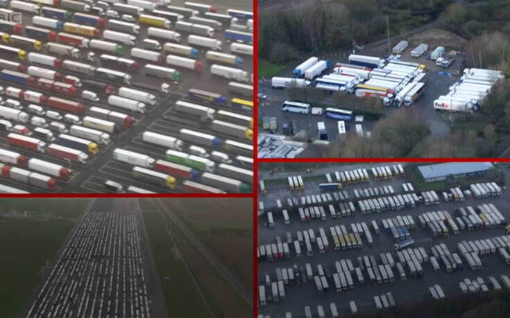 Απίστευτες εικόνες στο Κεντ: Εγκλωβισμένα 1.500 φορτηγά θέλουν να φύγουν από τη Βρετανία