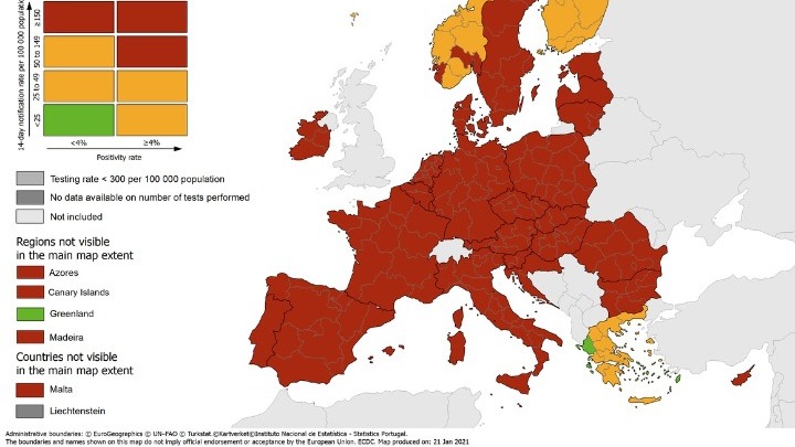 Ευρωπαϊκό Κέντρο Λοιμώξεων: Η Ελλάδα παραμένει η μοναδική χώρα με “πράσινες” περιοχές