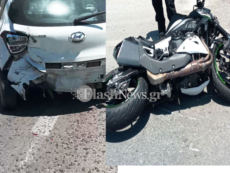 Σφοδρή σύγκρουση μοτοσικλέτας με αυτοκίνητο με τραυματία στα Χανιά (φωτο)