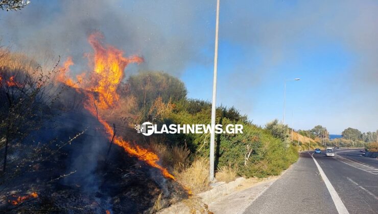 Χανιά: Πυρκαγιά στην εθνική οδό στο ύψος της Σούδας (φωτο)
