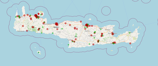Karte der Wetterkatastrophen auf Kreta