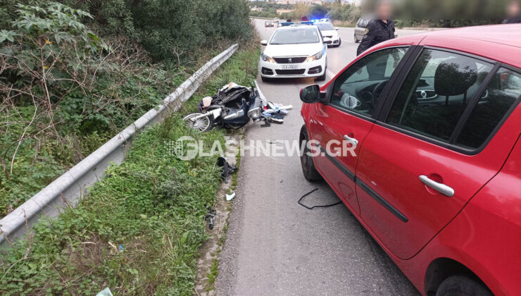 Τροχαίο ατύχημα στα Χανιά – Αυτοκίνητο συγκρούστηκε με μηχανή (φωτο)